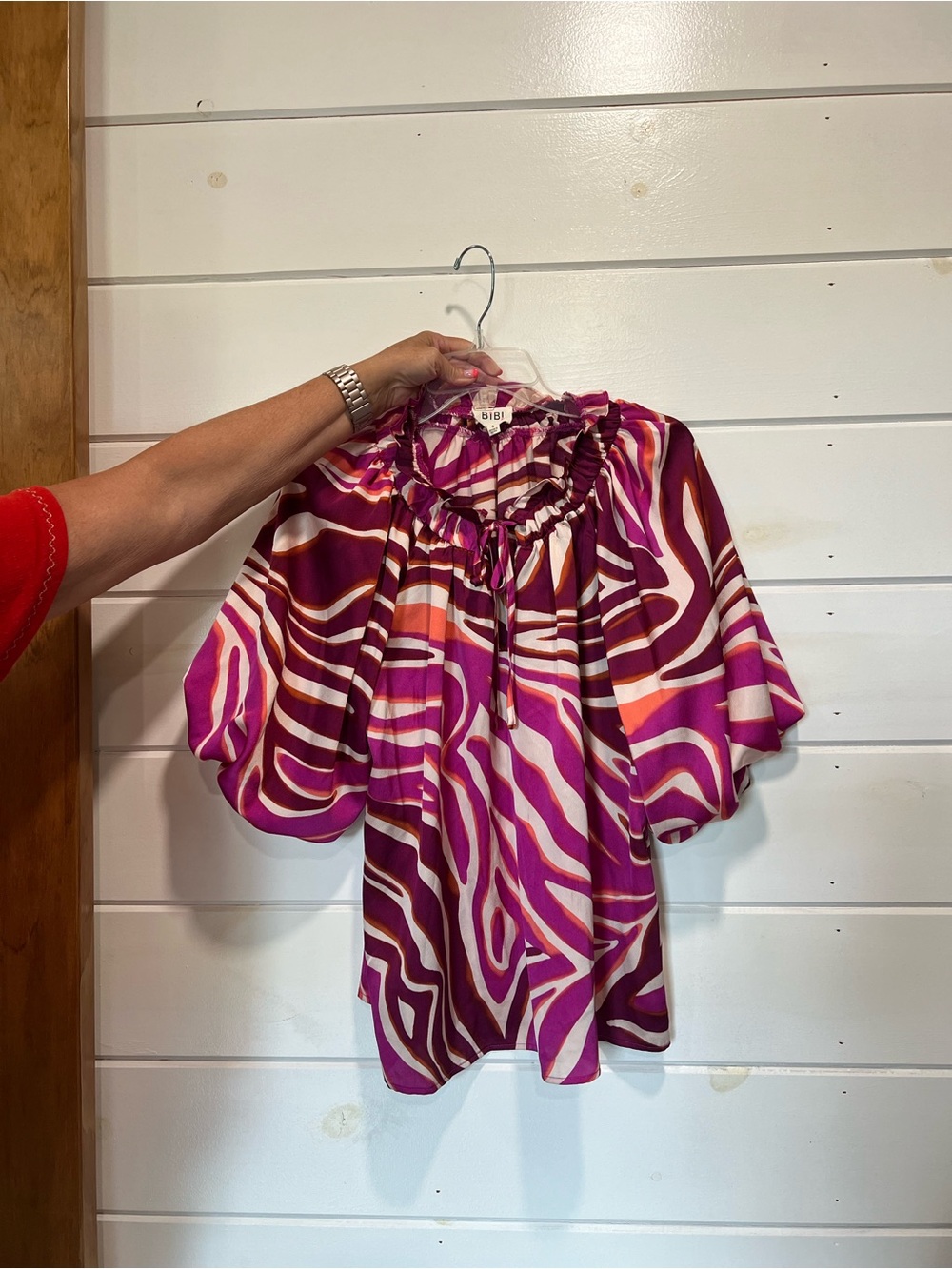 BIBI Pink & Magenta Printed Puff-Sleeve Women’s Top